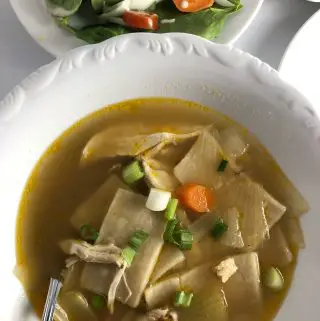 Delaware Chicken and Slippery Dumplings with salad