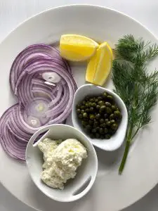 Red Onion, Cream Cheese, Lemon, Capers, and Dill