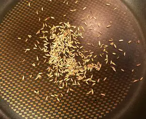 Cumin seeds in a pan
