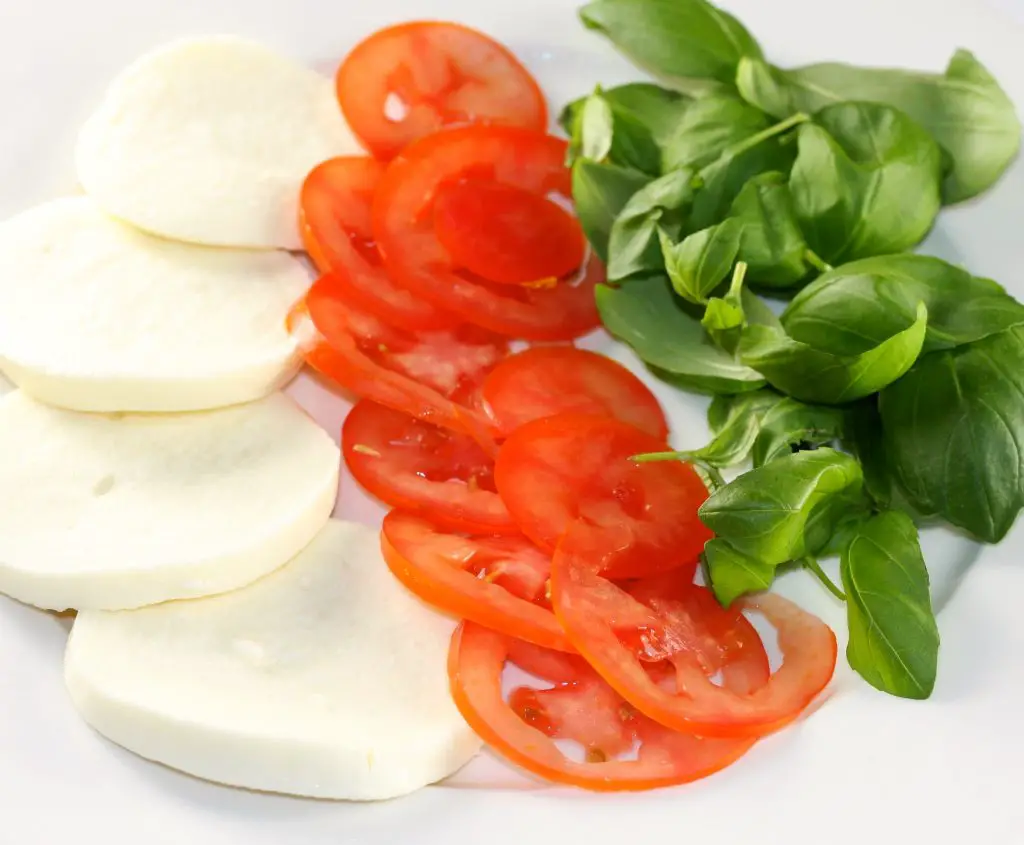 mozzarella, basil, and tomato