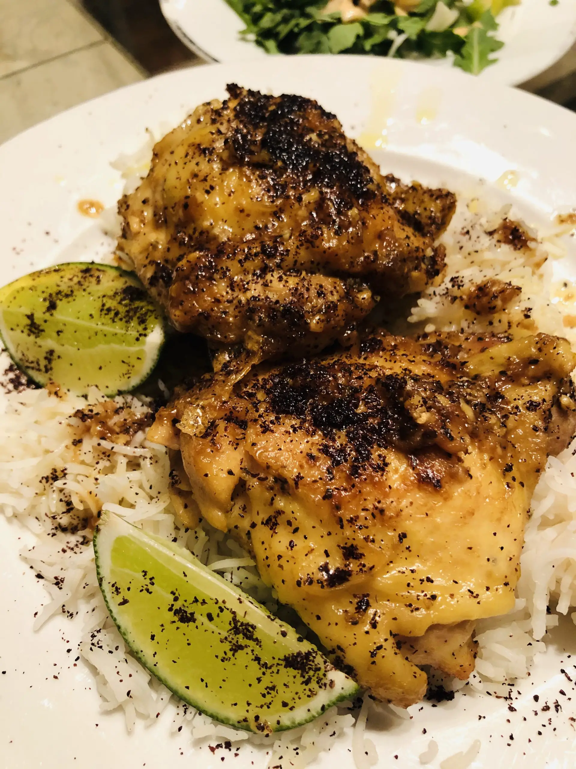 Turmeric Chicken With Sumac and Lime and rice