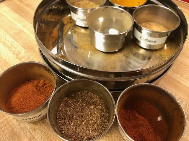 indian spices in masala box 