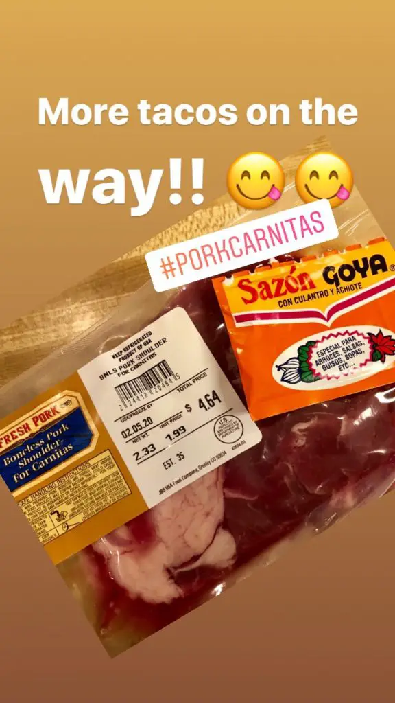 Package of pork carnitas and packet of sazon goya