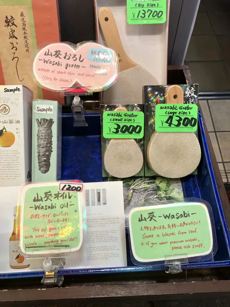 Wasabi graters and other items at the market