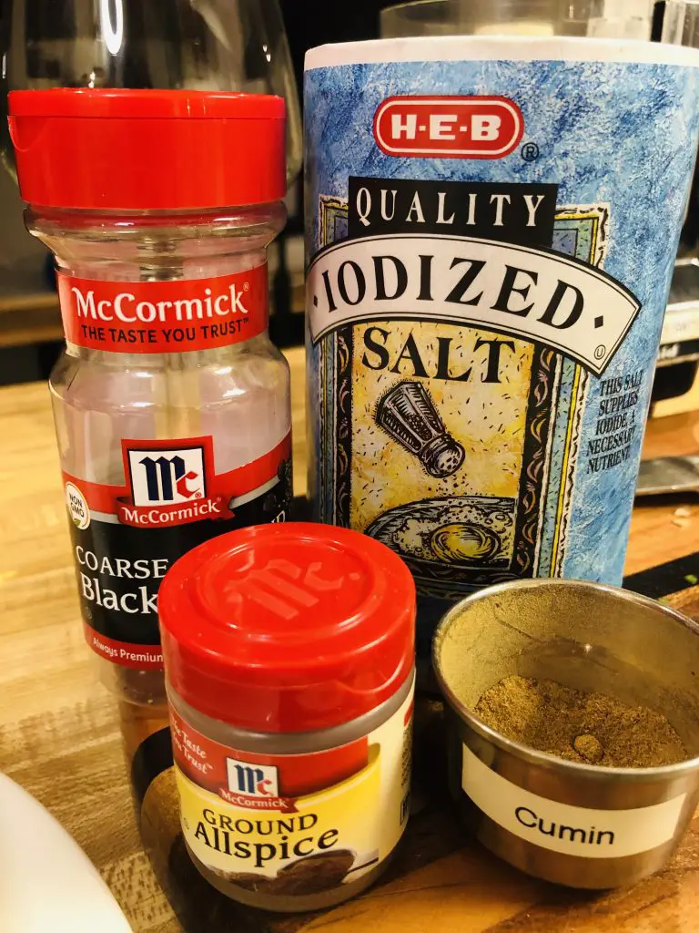 Pepper, salt, allspice, and cumin