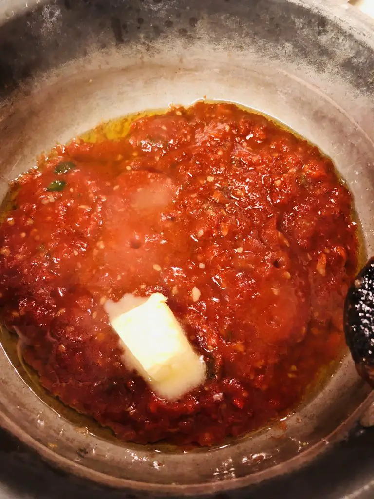 Tomato Sauce in a saucepan with butter