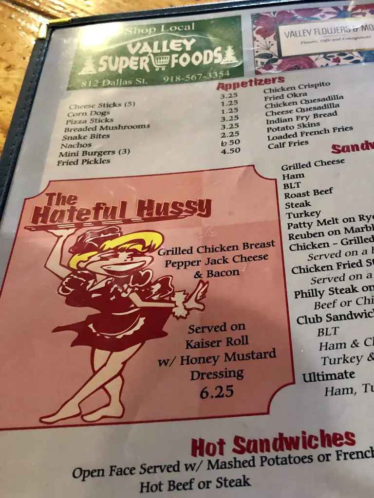 Pam's Hateful Hussy Diner Menu
