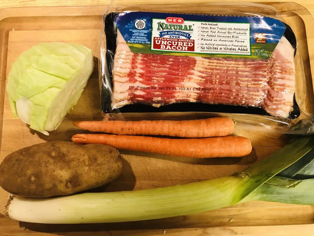 Bacon, leek, carrots, cabbage, potato 