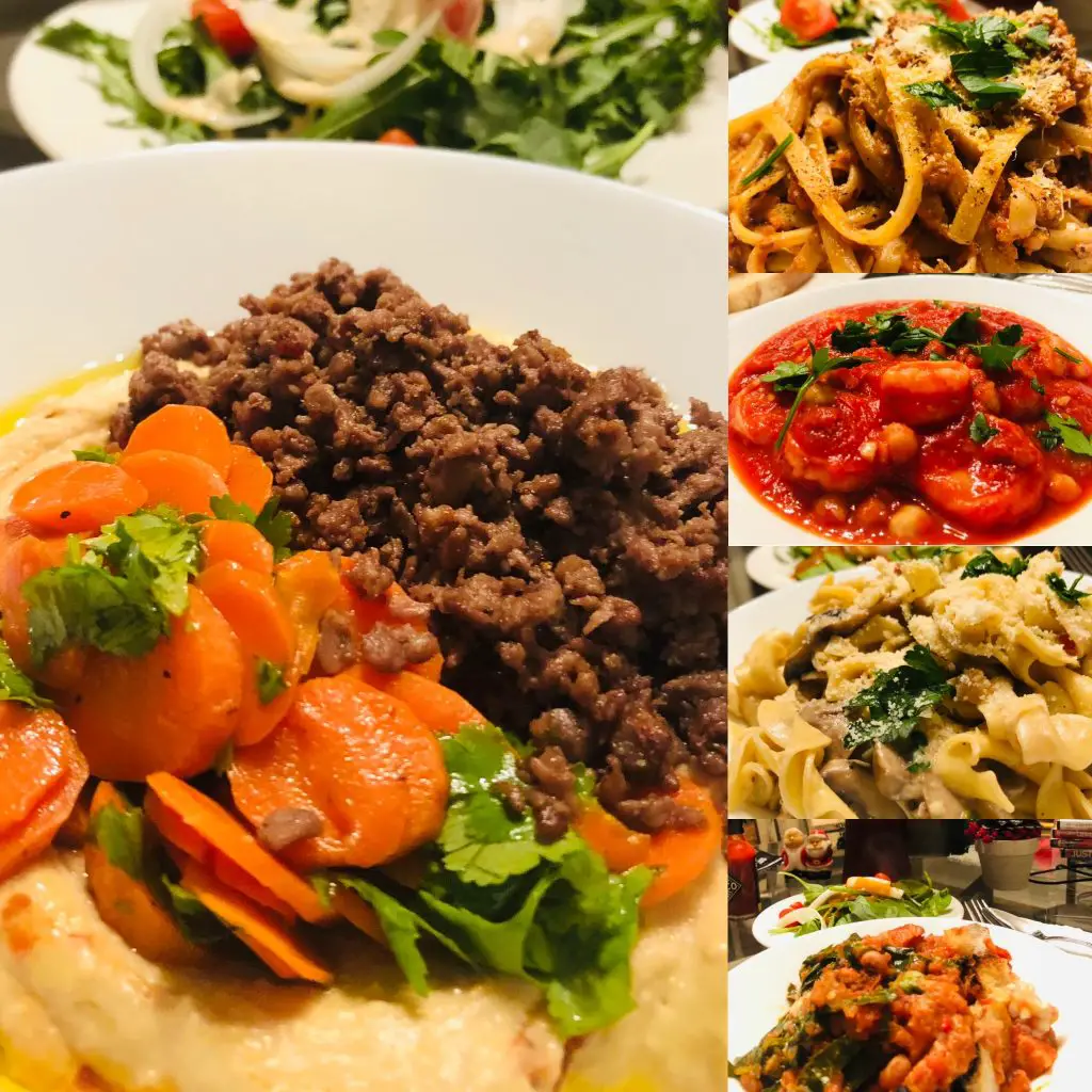 creamy chicken and mushroom pasta, black-eyed pea ribollita, spiced vegan hummus bowls, mushroom-walnut bolognese, shrimp and chorizo stew