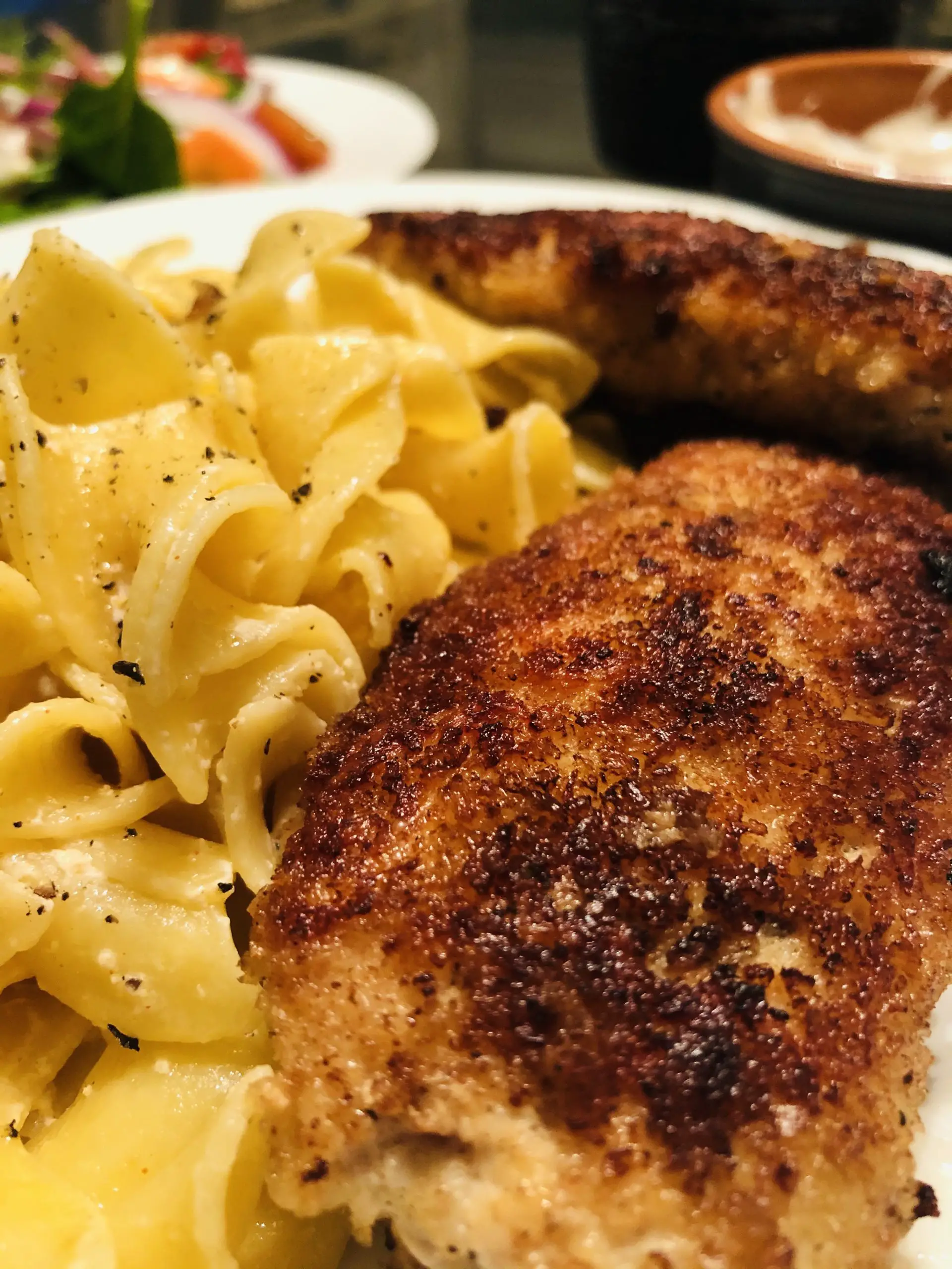 Russian Ground Chicken Cutlet and egg noodles