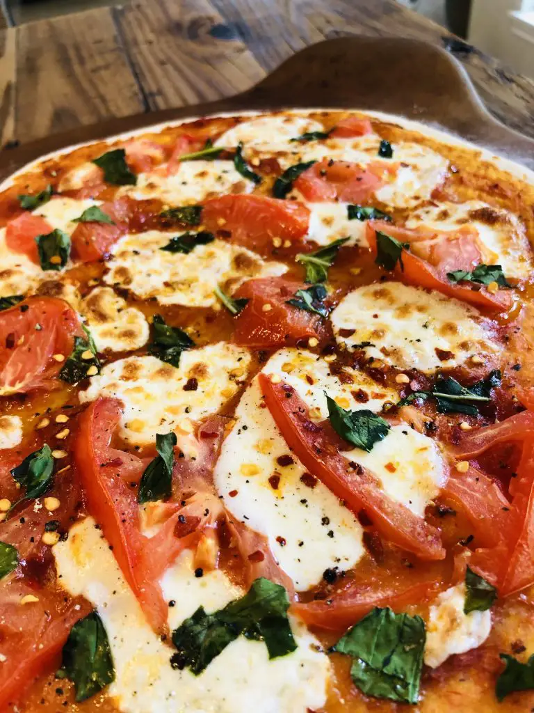 Margherita Pizza on a pizza stone