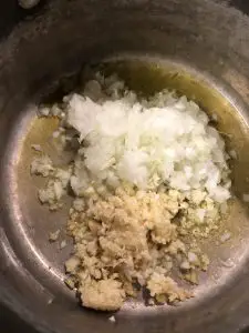 minced onion and garlic in olive oil in a saucepan