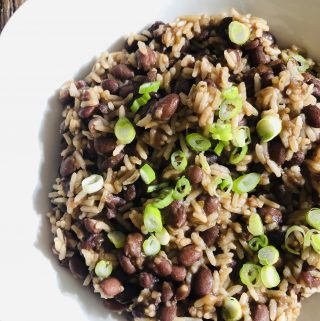 Cuban Black Beans and Rice in a white bowl