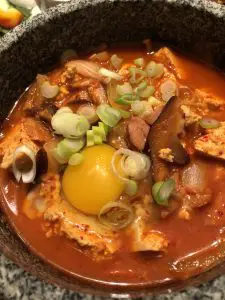 Korean Soft Tofu Stew with raw egg