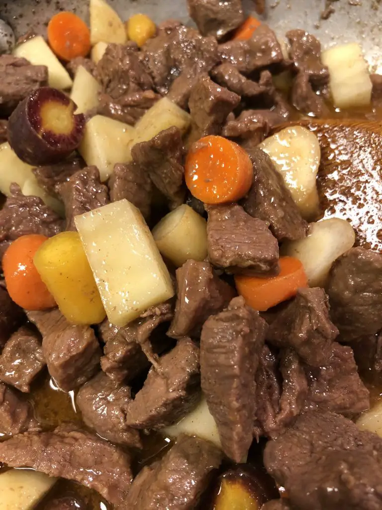 Beef stew with potatoes, carrots, and Mama Sita's Caldereta Mix 