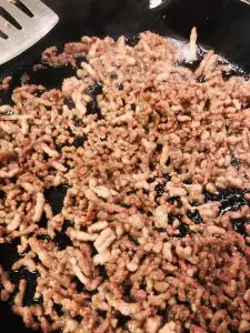 Ground pork cooked until crispy in a cast iron pan