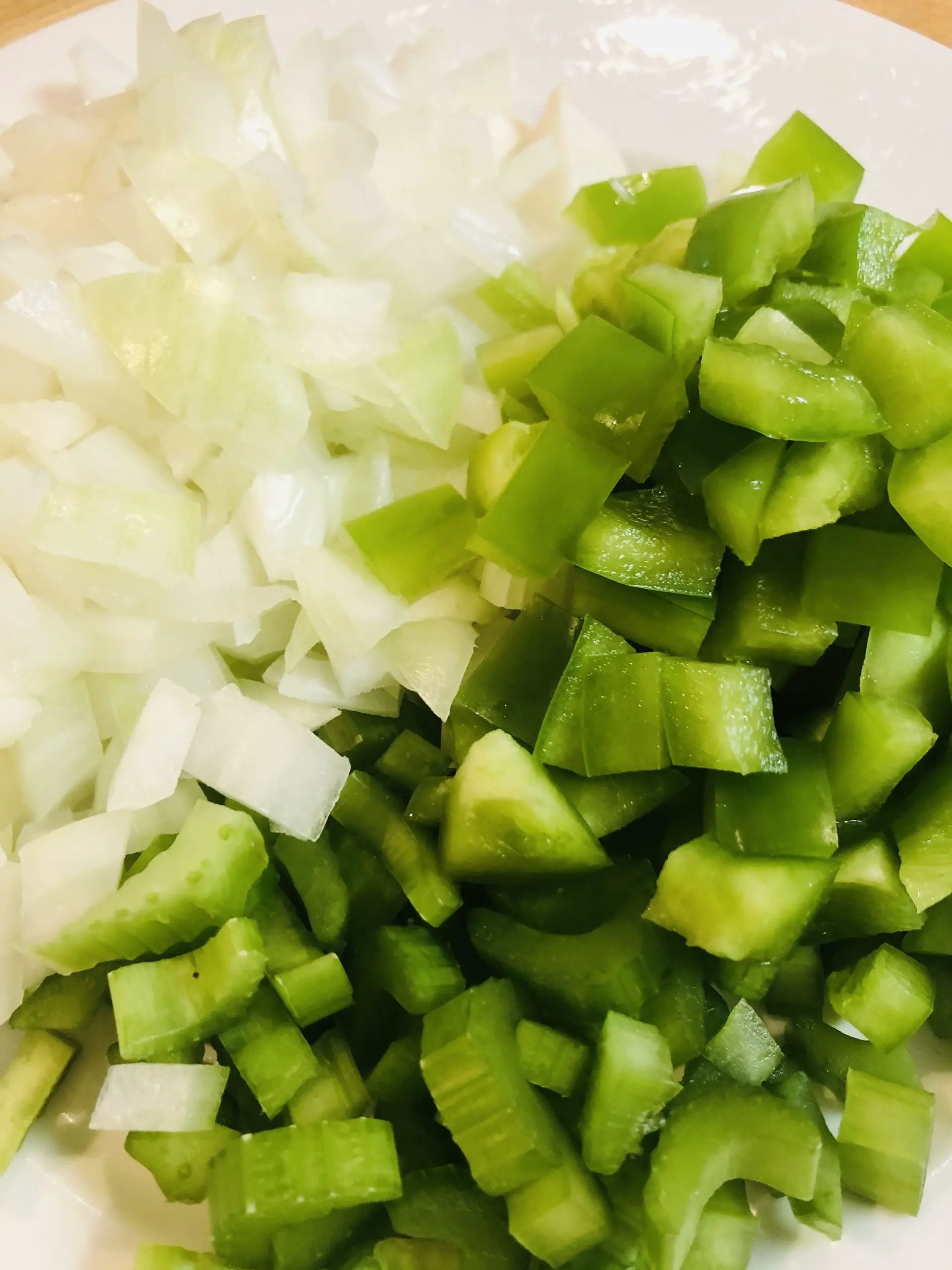 Diced green bell pepper, onion, and celery