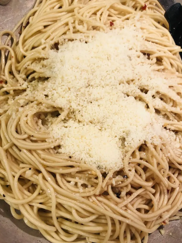 Garlicky, Buttery, and Cheesy Asian Noodles with parmesan cheese