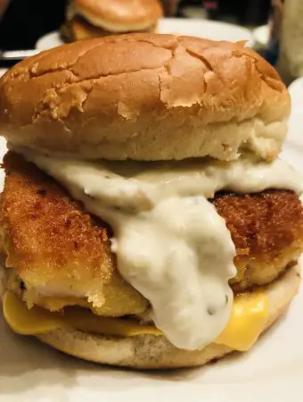 Cod Sandwich with melting cheese and lots of tartar sauce