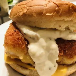 Cod Sandwich with melting cheese and lots of tartar sauce
