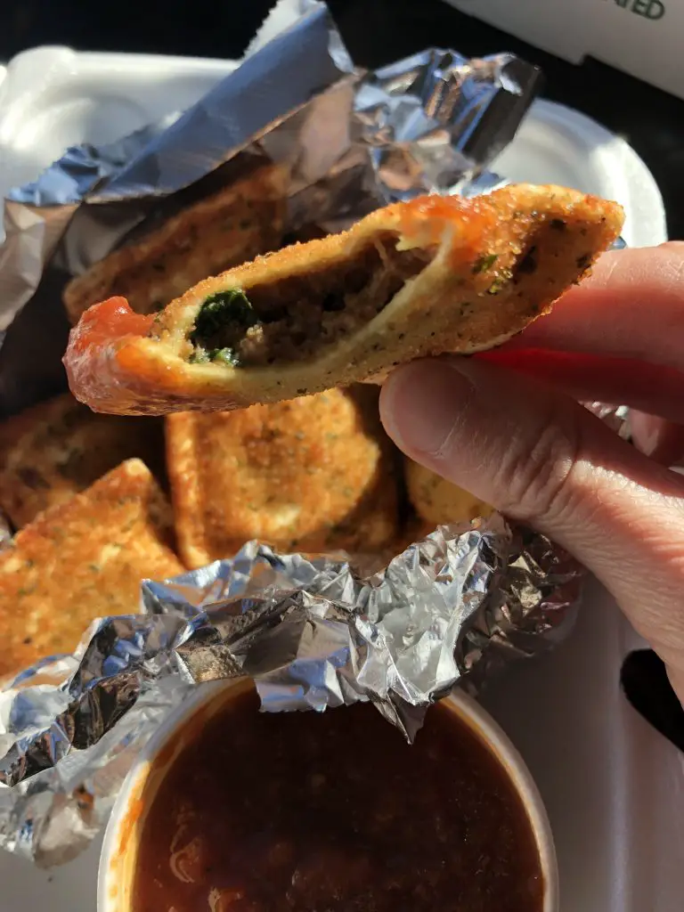 Toasted Ravioli showing the meat filling