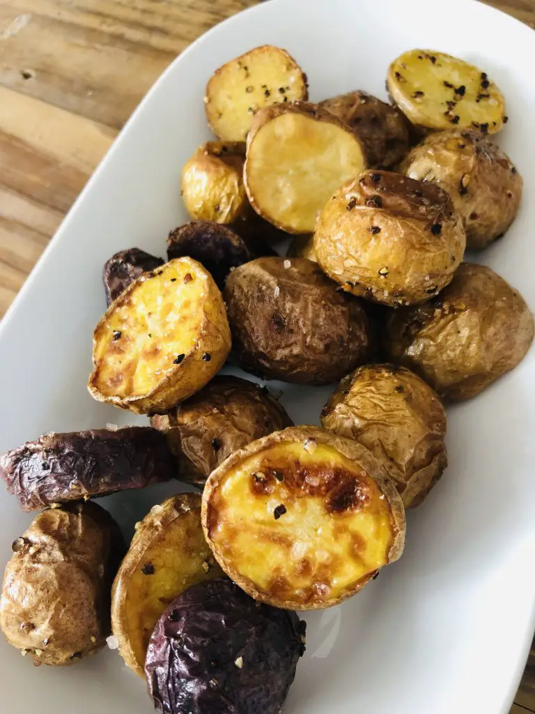 Goose Fat Potatoes in a white serving dish