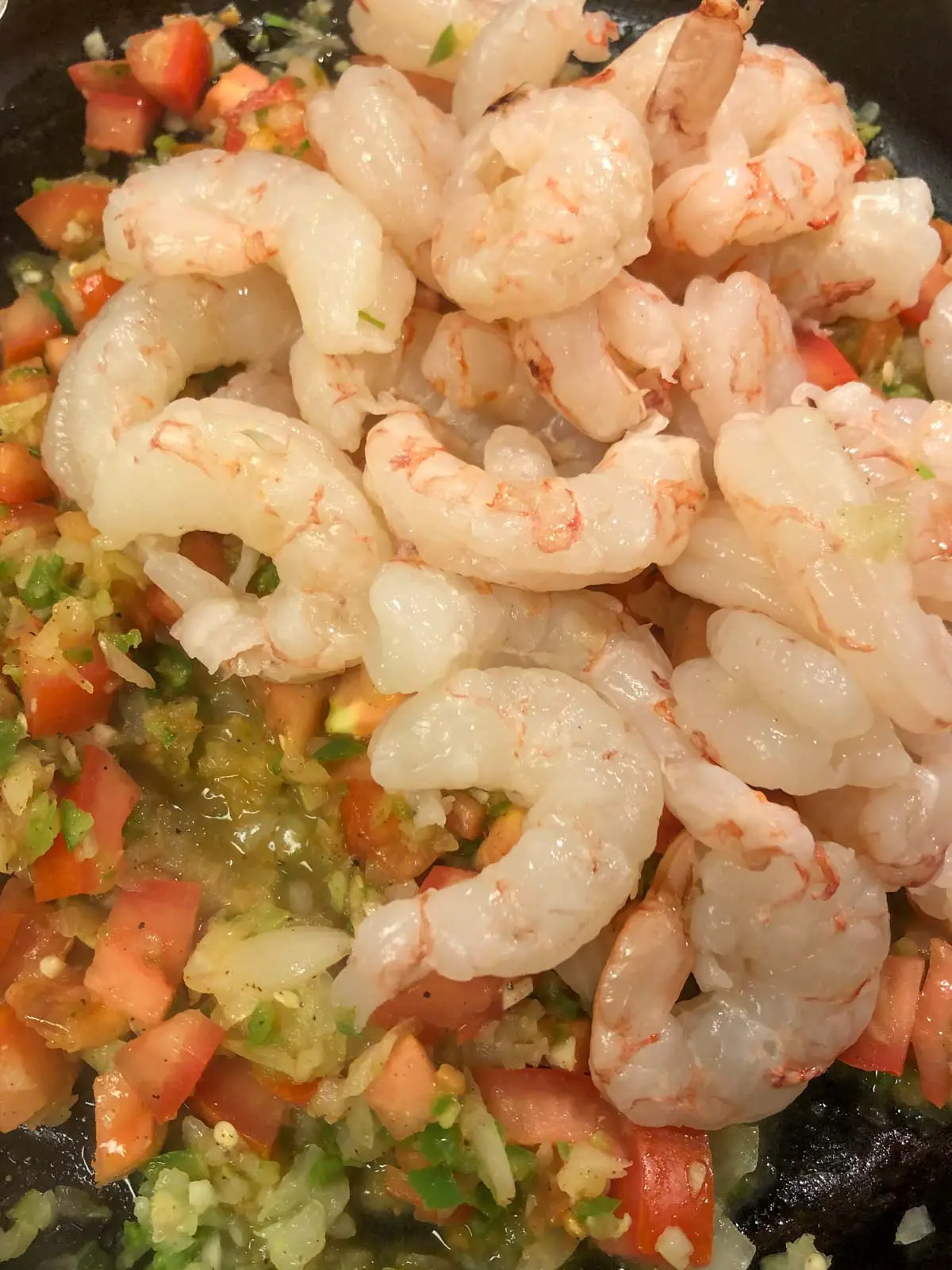 Shrimp, diced tomatoes, minced onion and chilies.