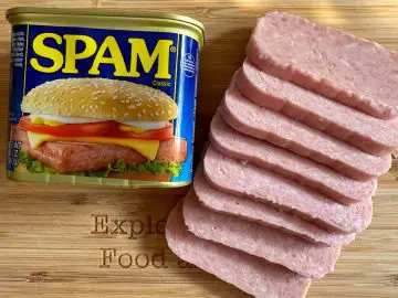 A can of Spam alongside slices of Spam.