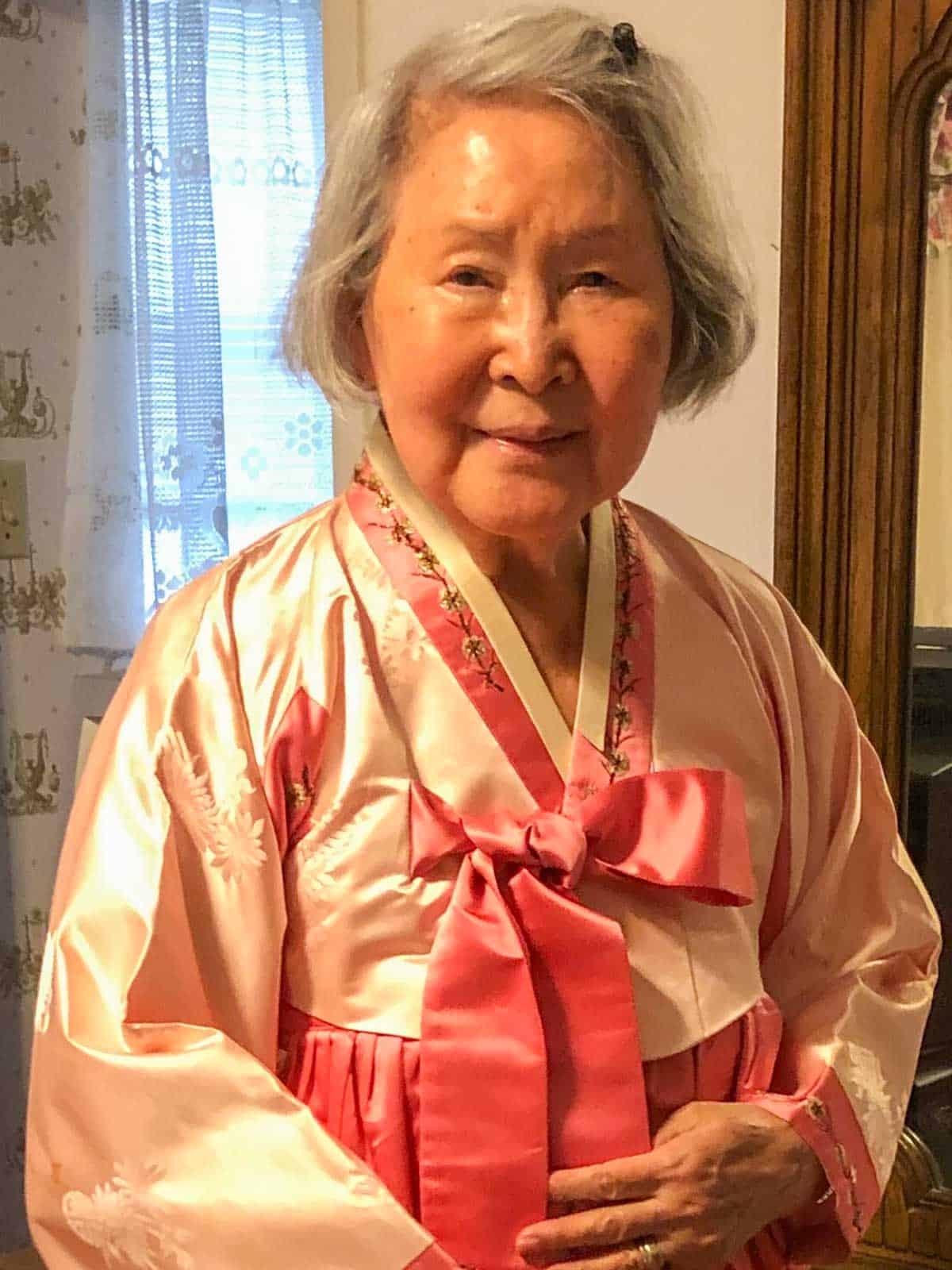 My mom wearing her hanbok.